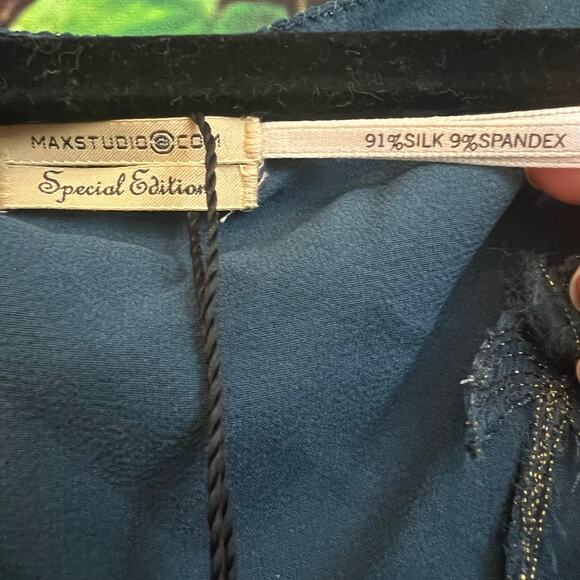 Max Studio Silk Chiffon Sleeveless Midi Dress Small Peacock Blue Beaded Holiday - Picture 4 of 4